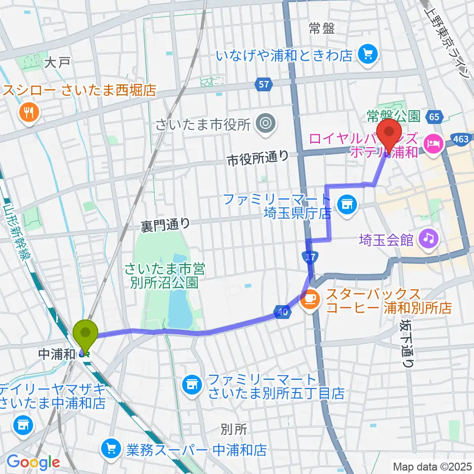 中浦和駅からキャッツアイへのルートマップ地図