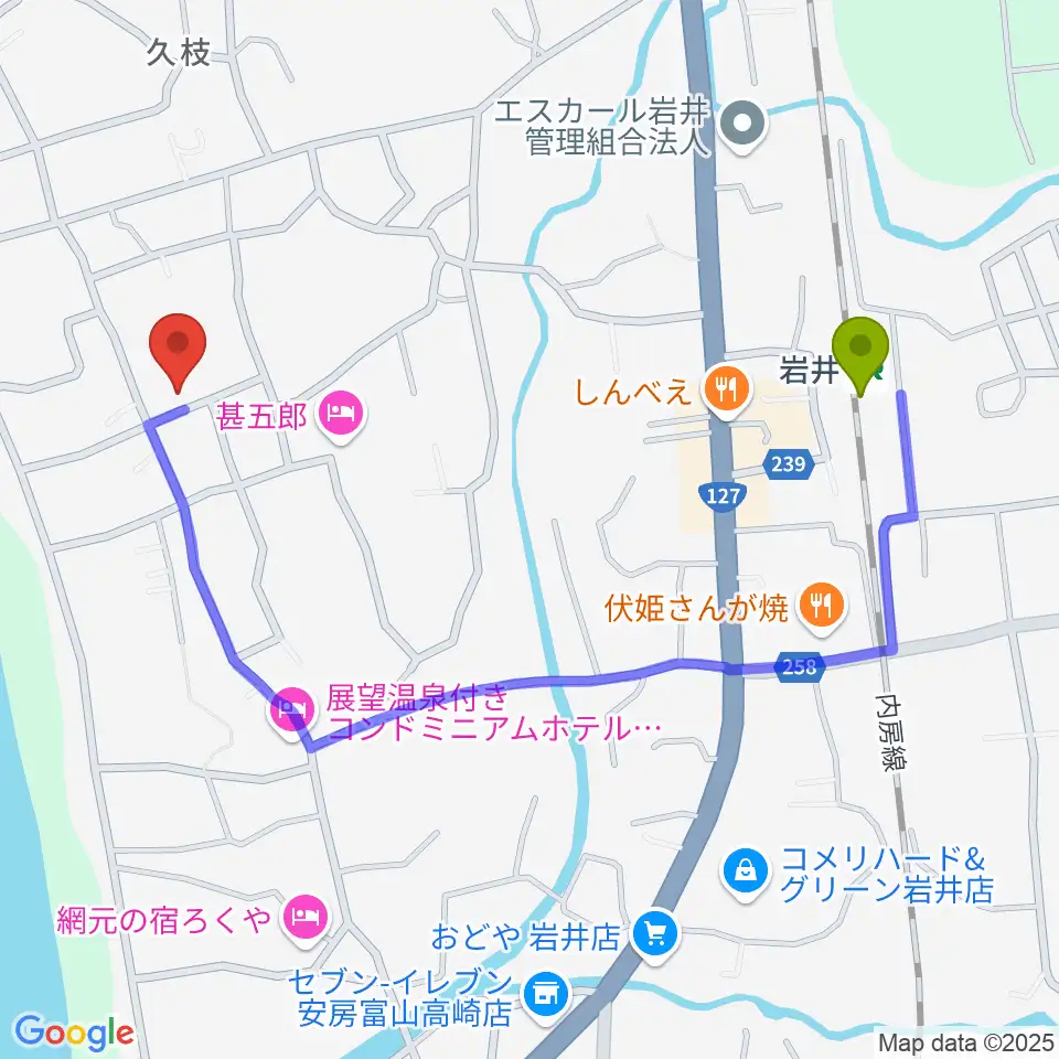 いとうRYOの最寄駅岩井駅からの徒歩ルート（約10分）地図