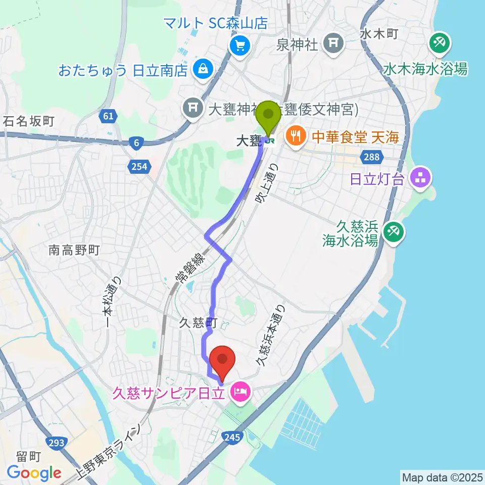 スタジオチャプターハウスの最寄駅大甕駅からの徒歩ルート（約32分）地図