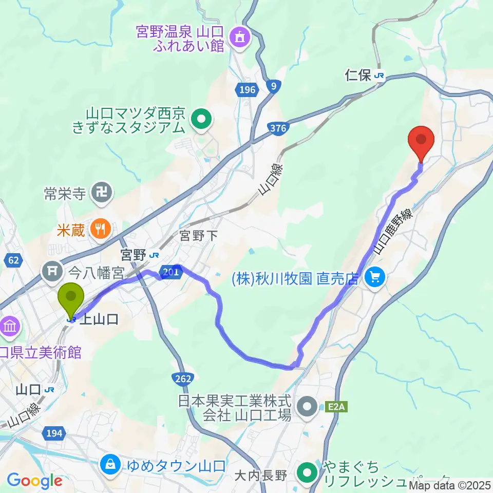 上山口駅からスタジオログハウスへのルートマップ地図