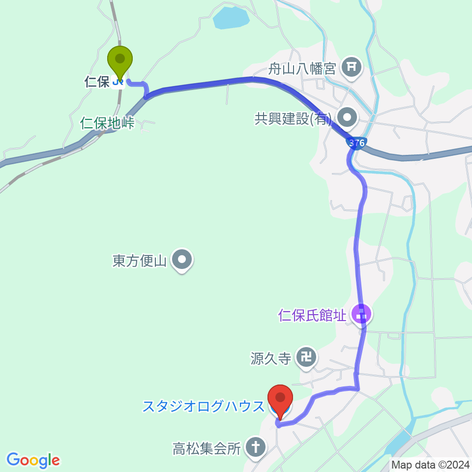 スタジオログハウスの最寄駅仁保駅からの徒歩ルート（約25分）地図