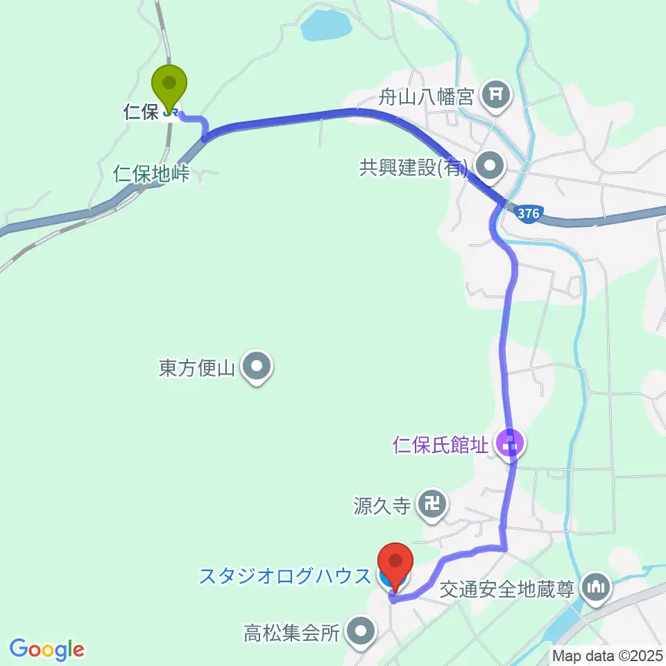 スタジオログハウスの最寄駅仁保駅からの徒歩ルート（約25分）地図