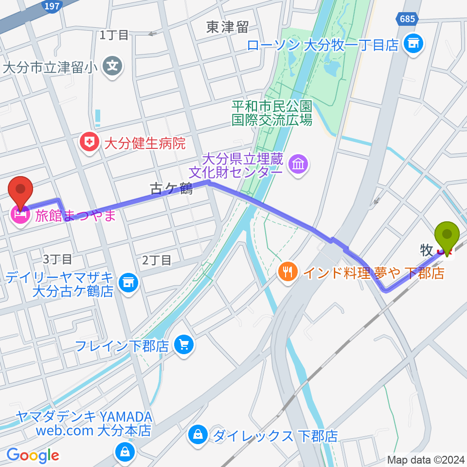 MUSIC HOLIDAYの最寄駅牧駅からの徒歩ルート（約15分）地図