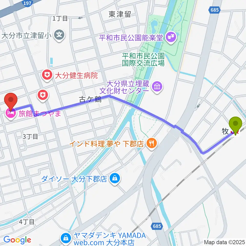 MUSIC HOLIDAYの最寄駅牧駅からの徒歩ルート（約15分）地図