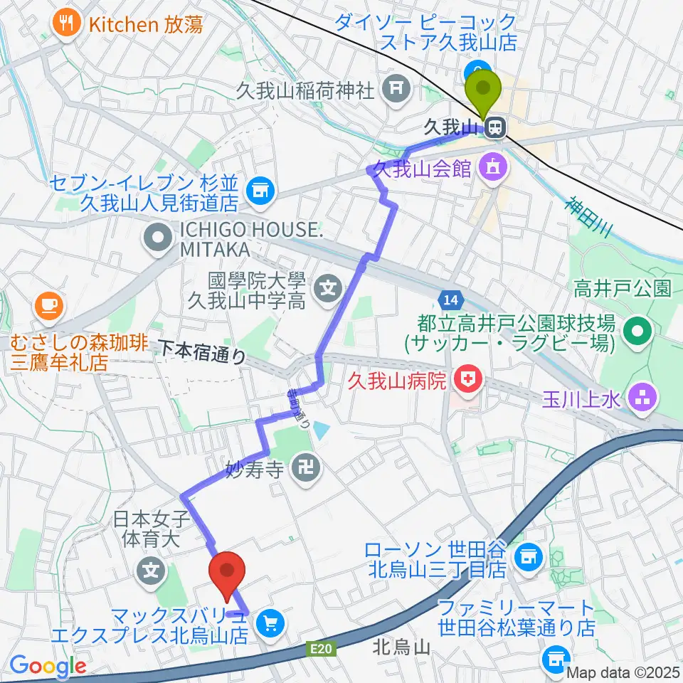 久我山駅からBS&T Studioへのルートマップ地図