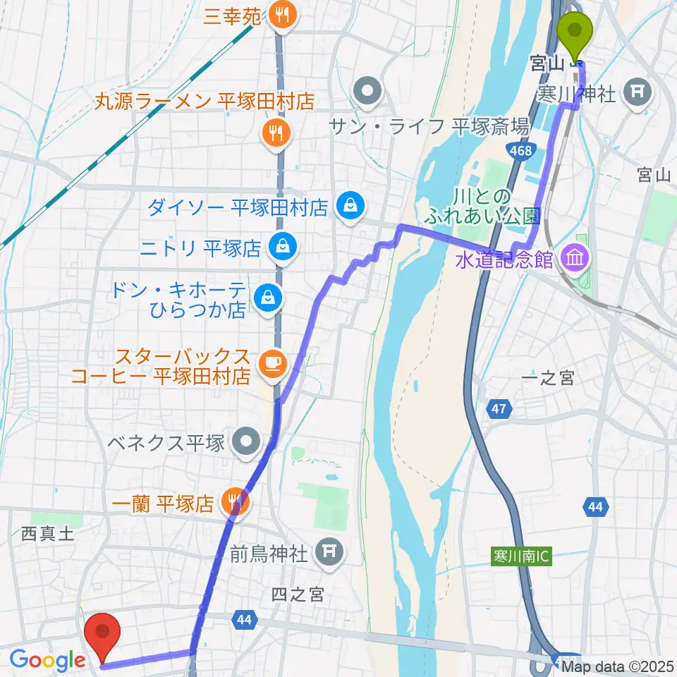 宮山駅から総合芸術学園ボア・コロンブへのルートマップ地図