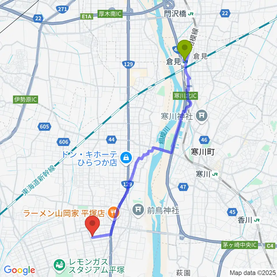 倉見駅から総合芸術学園ボア・コロンブへのルートマップ地図