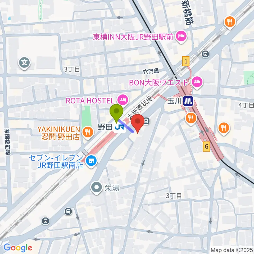 Matsuda Music Schoolの最寄駅野田駅からの徒歩ルート（約1分）地図