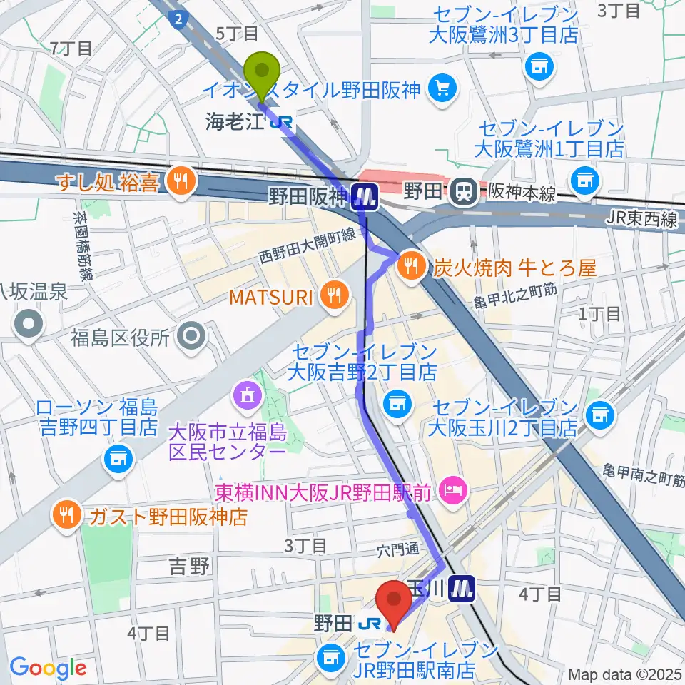 海老江駅からMatsuda Music Schoolへのルートマップ地図