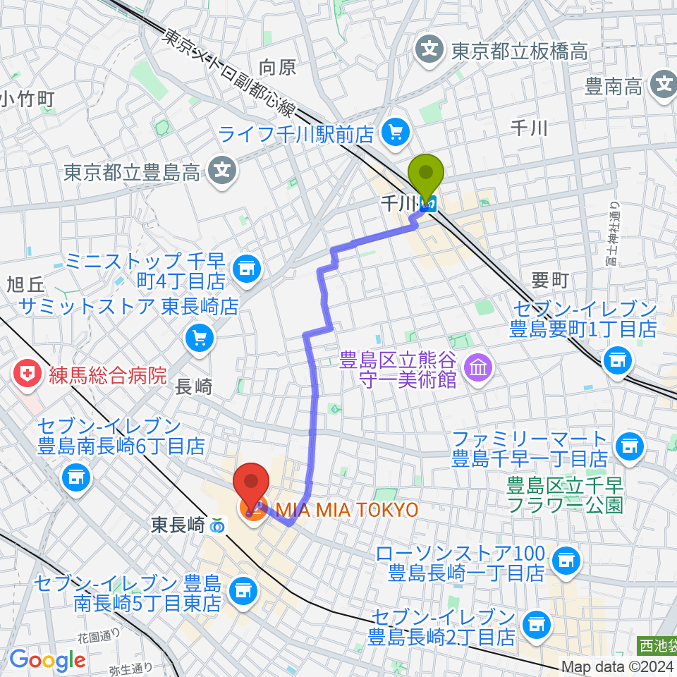 千川駅からクラウドメイトミュージックスクールへのルートマップ地図