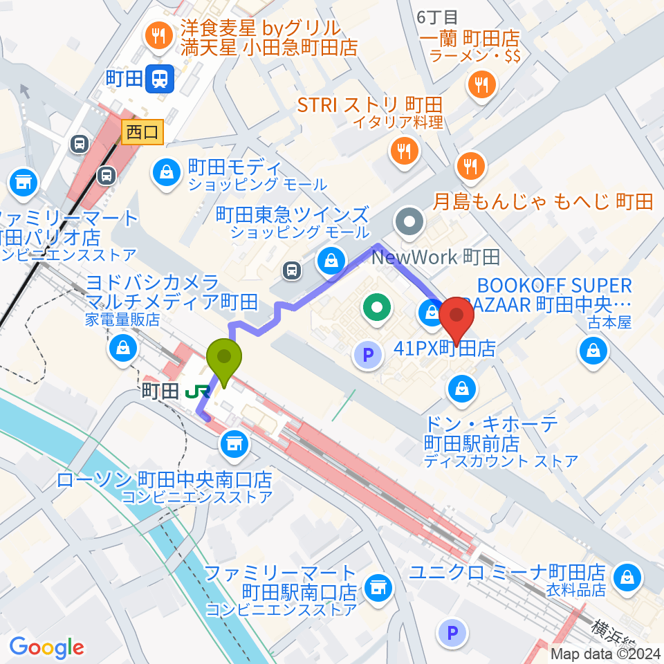 スガナミミュージックサロン町田の最寄駅町田駅からの徒歩ルート（約3分）地図