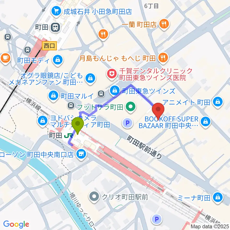 スガナミミュージックサロン町田の最寄駅町田駅からの徒歩ルート（約3分）地図