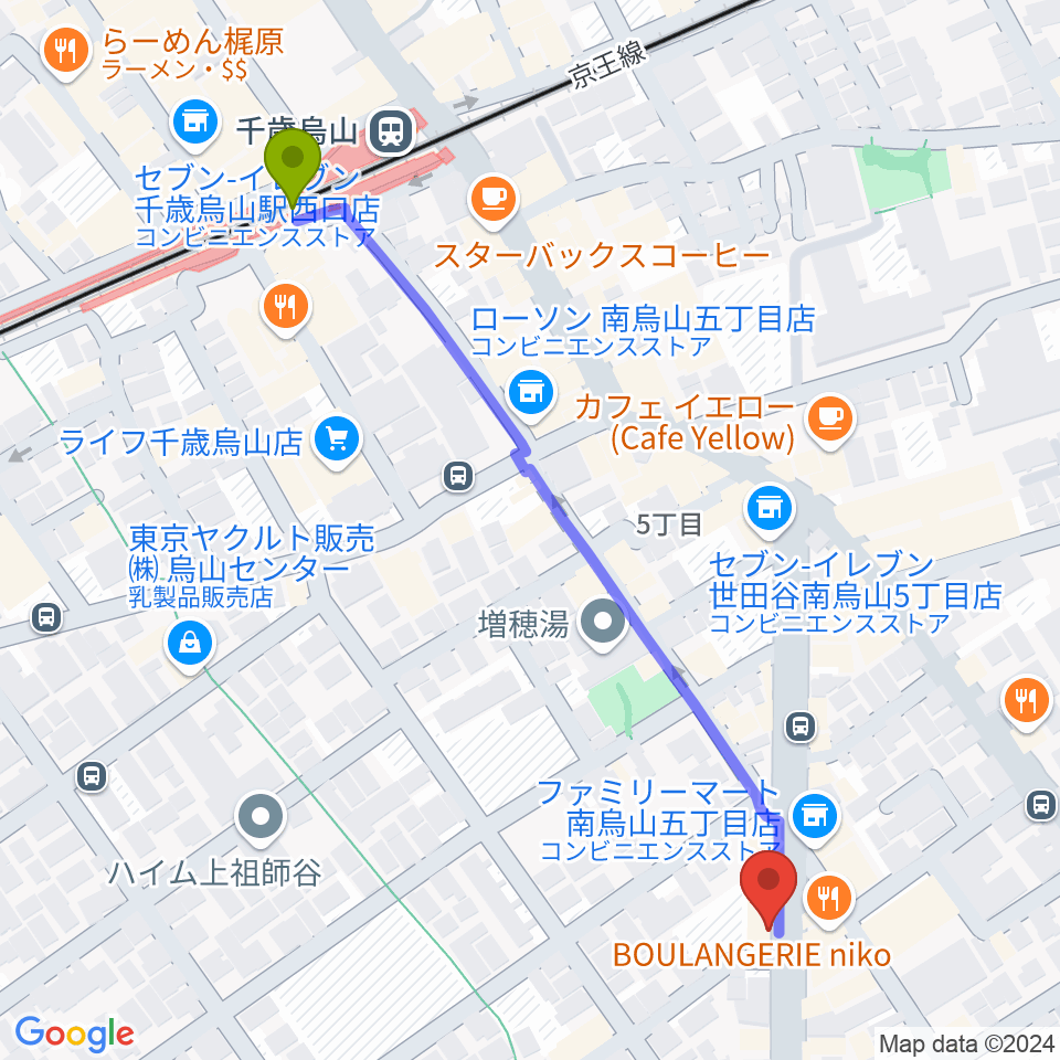 スガナミ楽器 烏山南口センターの最寄駅千歳烏山駅からの徒歩ルート（約6分）地図