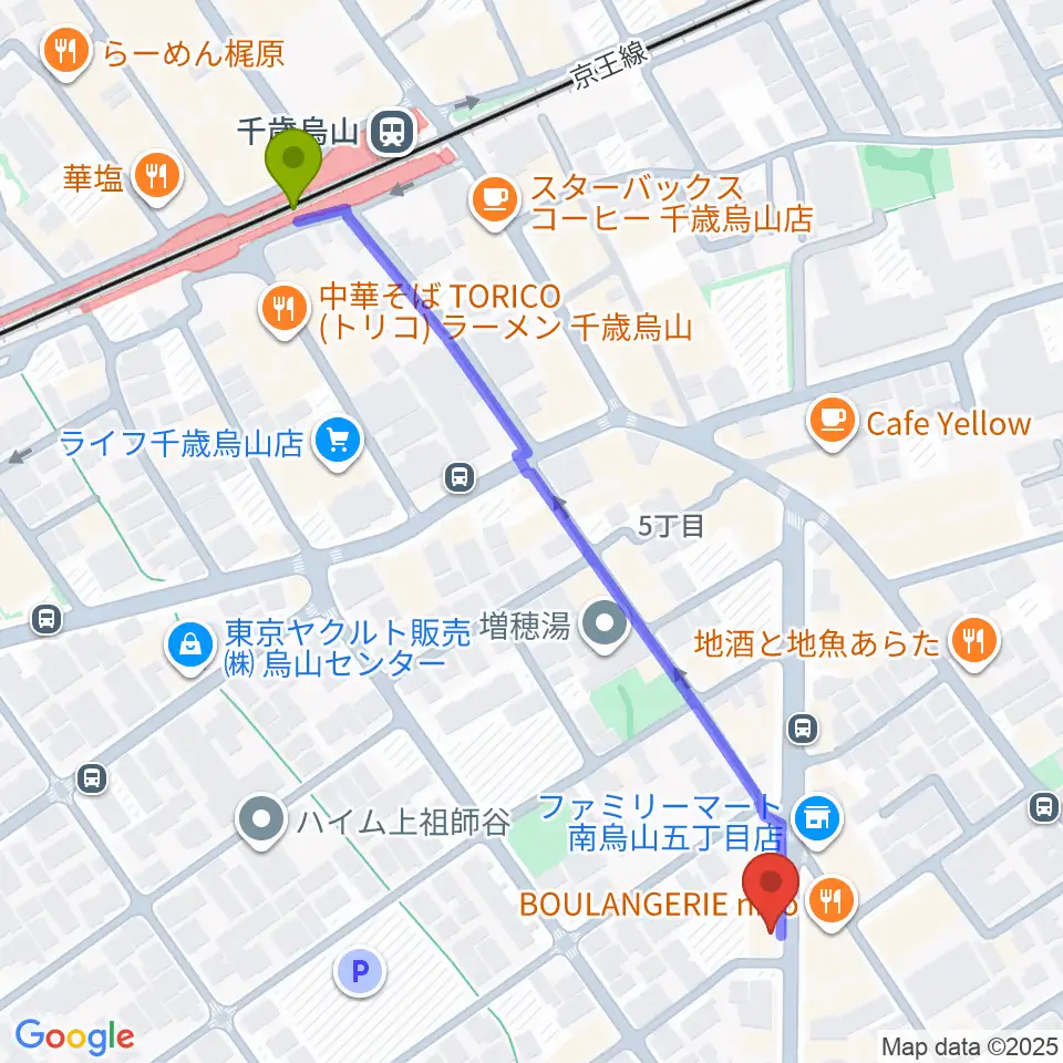 スガナミ楽器 烏山南口センターの最寄駅千歳烏山駅からの徒歩ルート（約6分）地図
