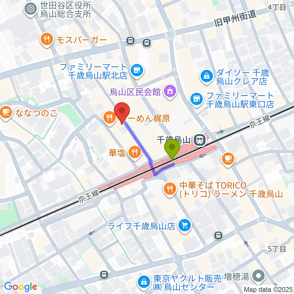 スガナミ楽器 烏山北口センターの最寄駅千歳烏山駅からの徒歩ルート（約2分）地図