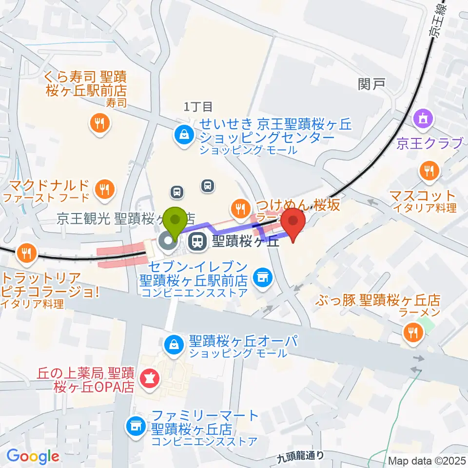 スガナミ楽器 桜ヶ丘センターの最寄駅聖蹟桜ヶ丘駅からの徒歩ルート（約2分）地図