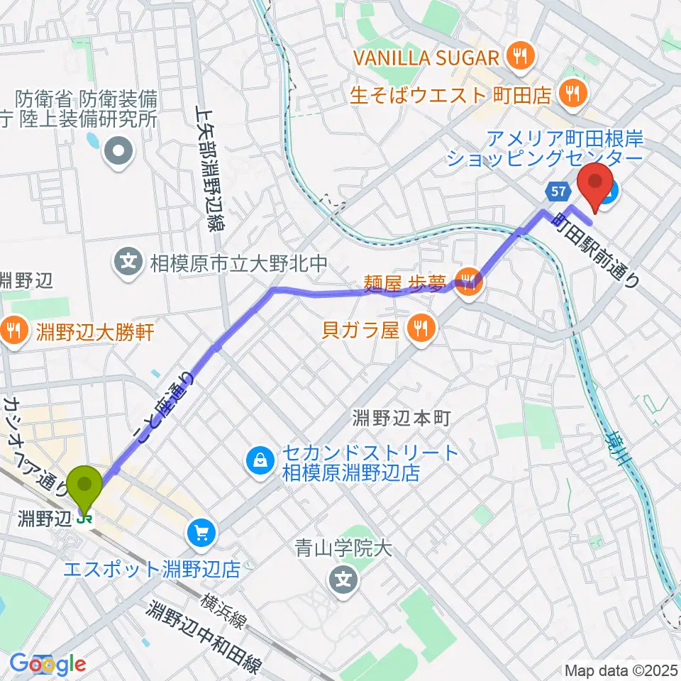 スガナミ楽器 町田根岸センターの最寄駅淵野辺駅からの徒歩ルート（約27分）地図