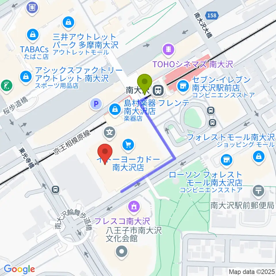 スガナミ楽器 南大沢駅前センターの最寄駅南大沢駅からの徒歩ルート（約2分）地図