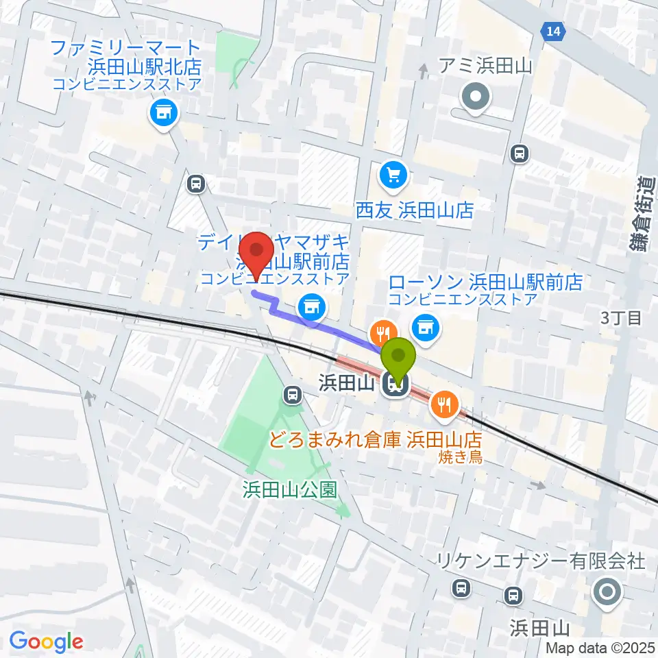 スガナミ楽器 浜田山センターの最寄駅浜田山駅からの徒歩ルート（約2分）地図