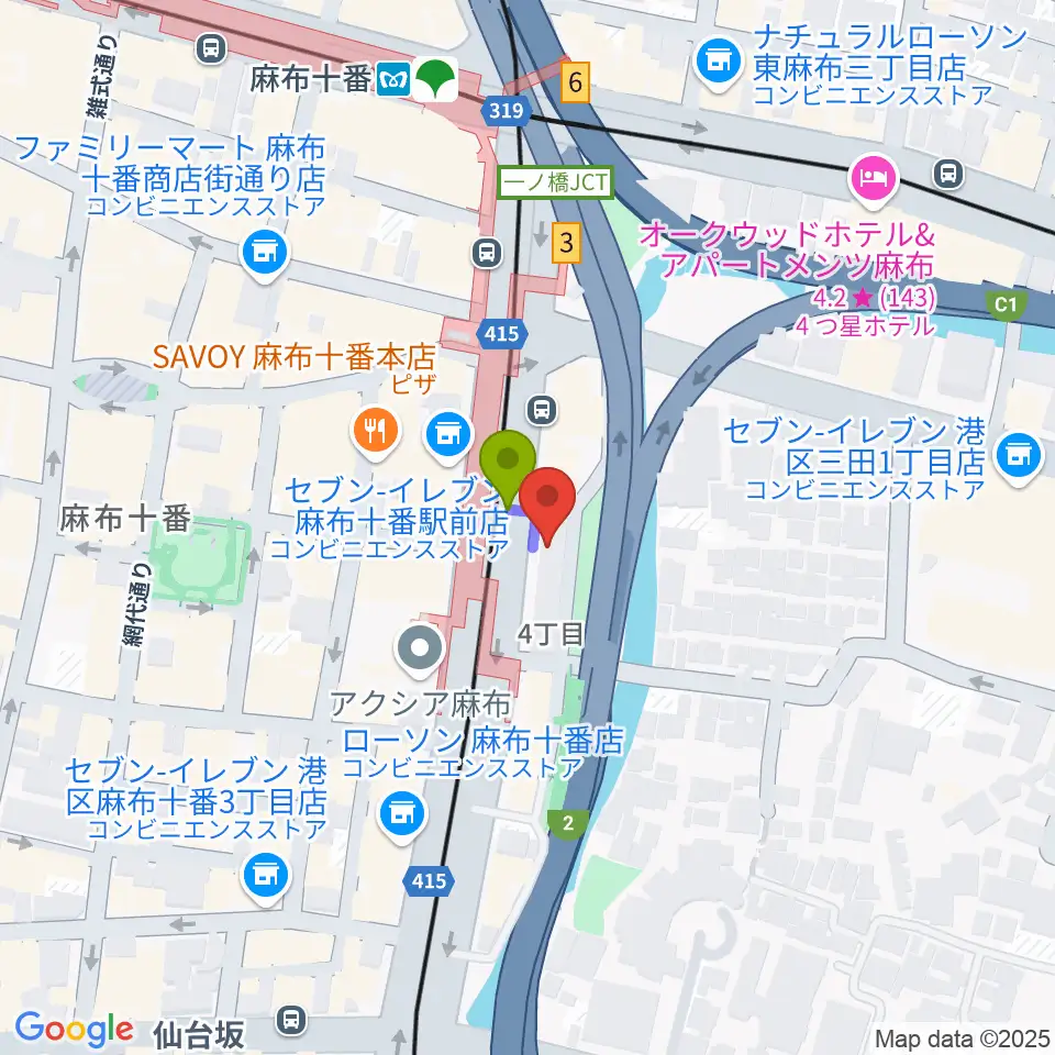 スガナミ楽器 麻布センターの最寄駅麻布十番駅からの徒歩ルート（約0分）地図