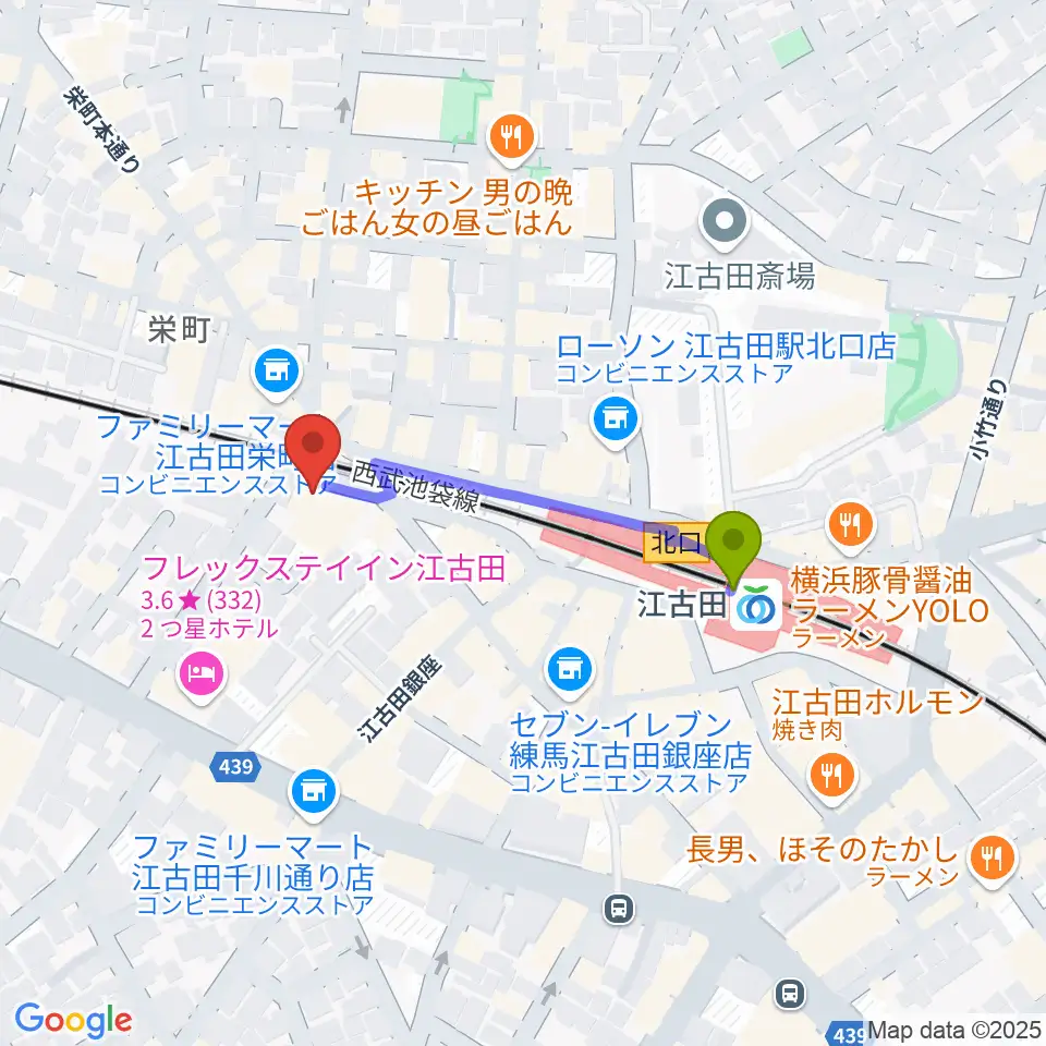 エークラスミュージック 江古田センターの最寄駅江古田駅からの徒歩ルート（約3分）地図