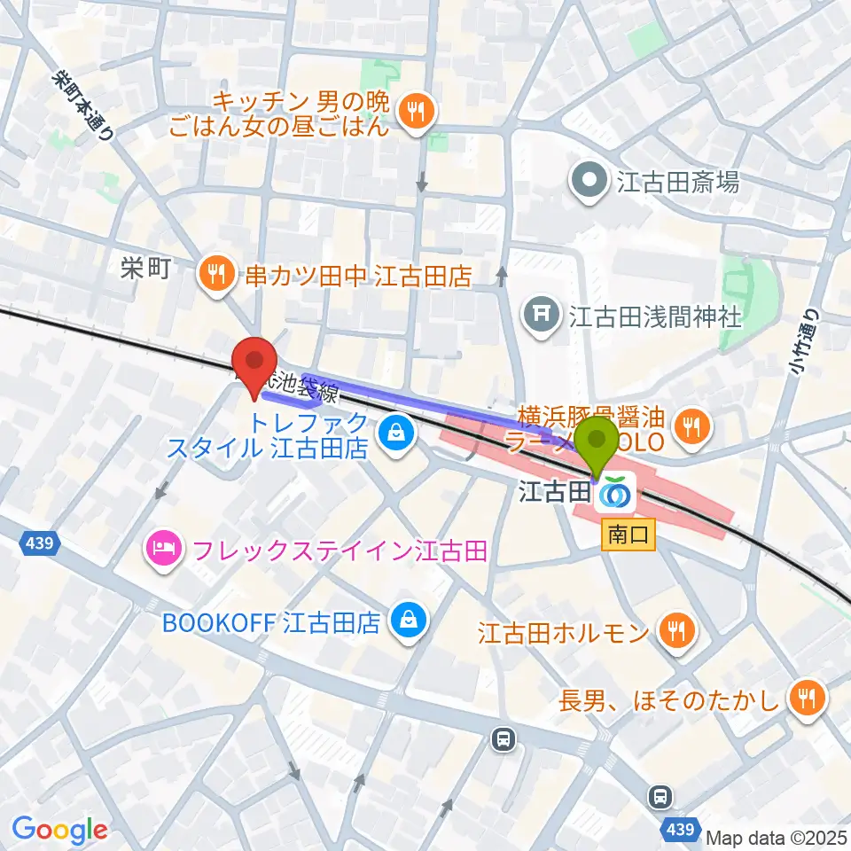エークラスミュージック 江古田センターの最寄駅江古田駅からの徒歩ルート（約3分）地図