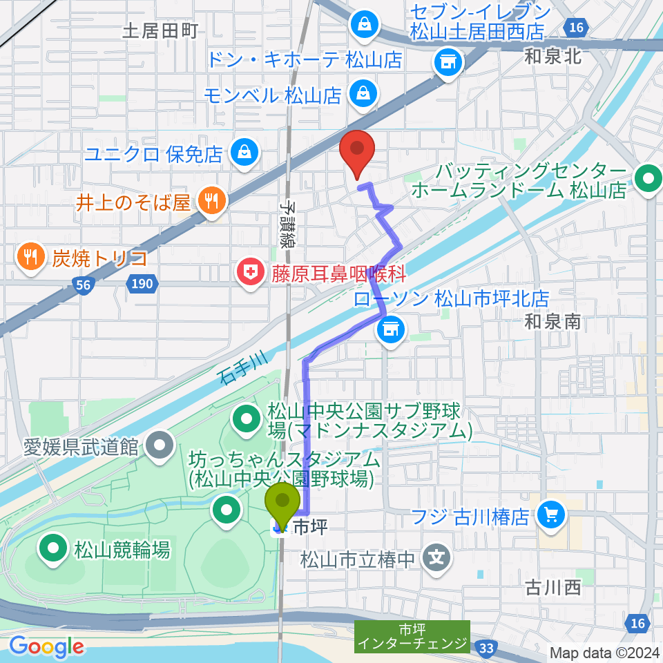 市坪駅からのぞみピアノ教室へのルートマップ地図