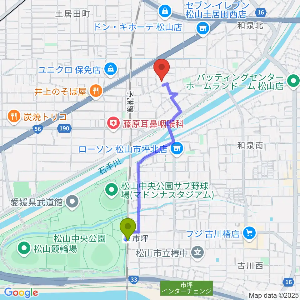 市坪駅からのぞみピアノ教室へのルートマップ地図