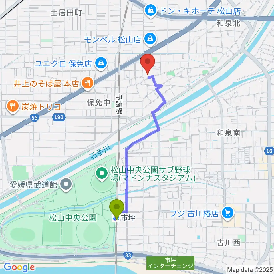 市坪駅からのぞみピアノ教室へのルートマップ地図
