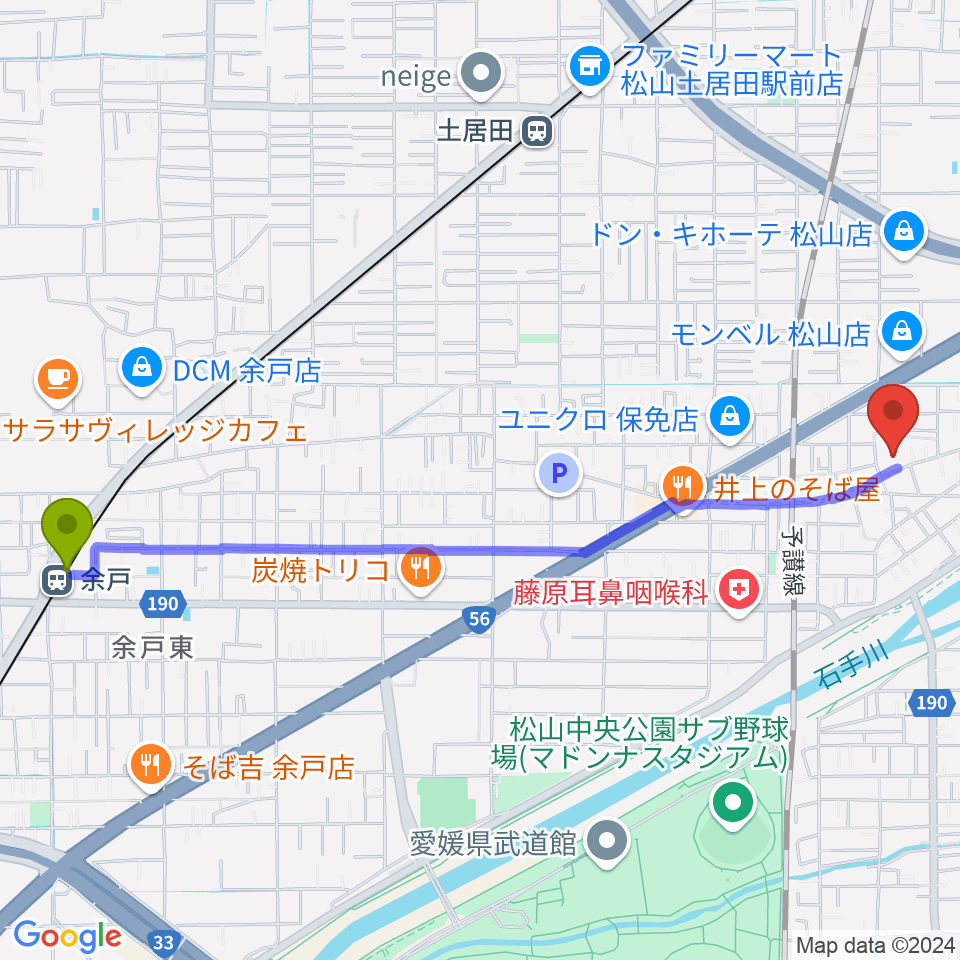 余戸駅からのぞみピアノ教室へのルートマップ地図