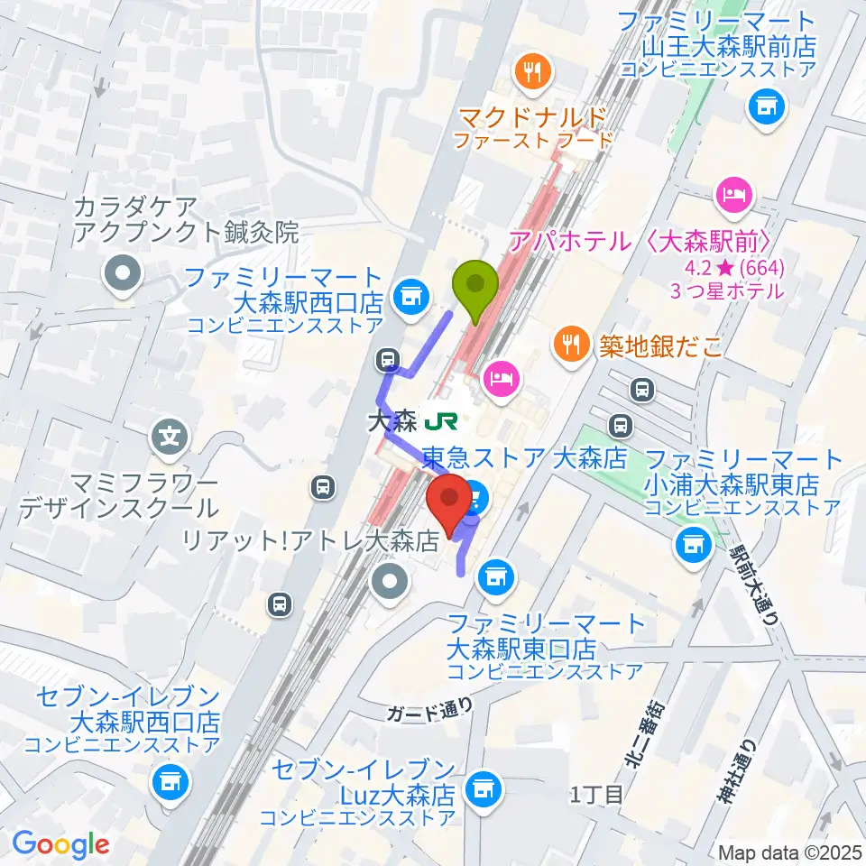 よみうりカルチャー大森の最寄駅大森駅からの徒歩ルート（約2分）地図