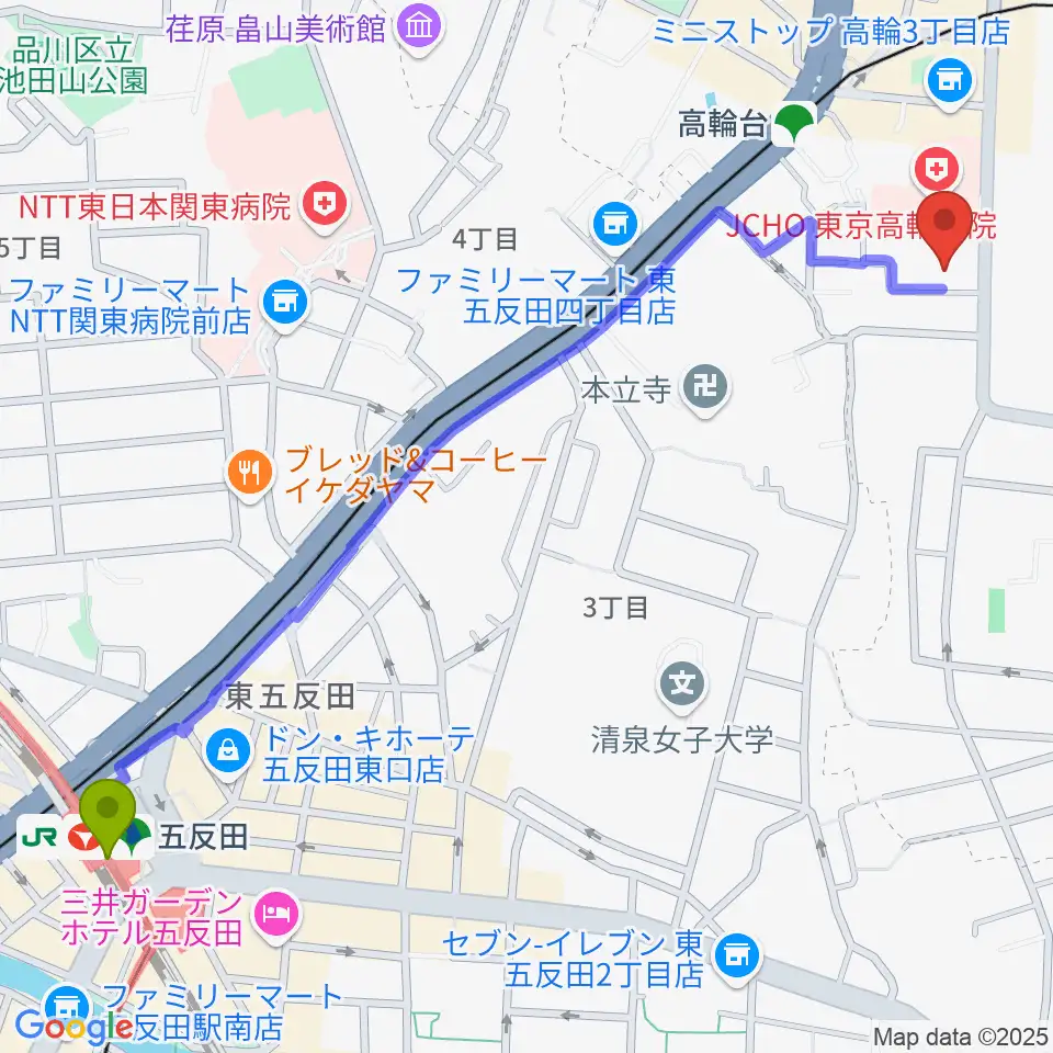 五反田駅から地唄箏曲美緒野会へのルートマップ地図