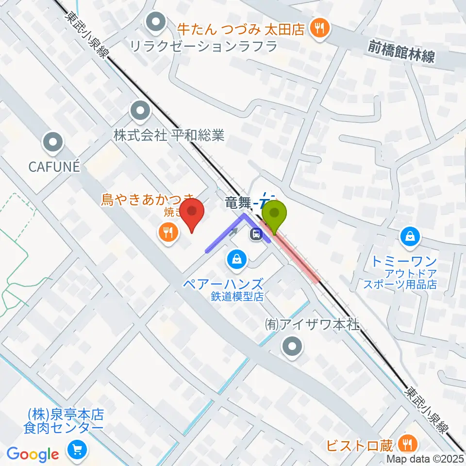 音楽サロン・シャコンヌの最寄駅竜舞駅からの徒歩ルート（約1分）地図