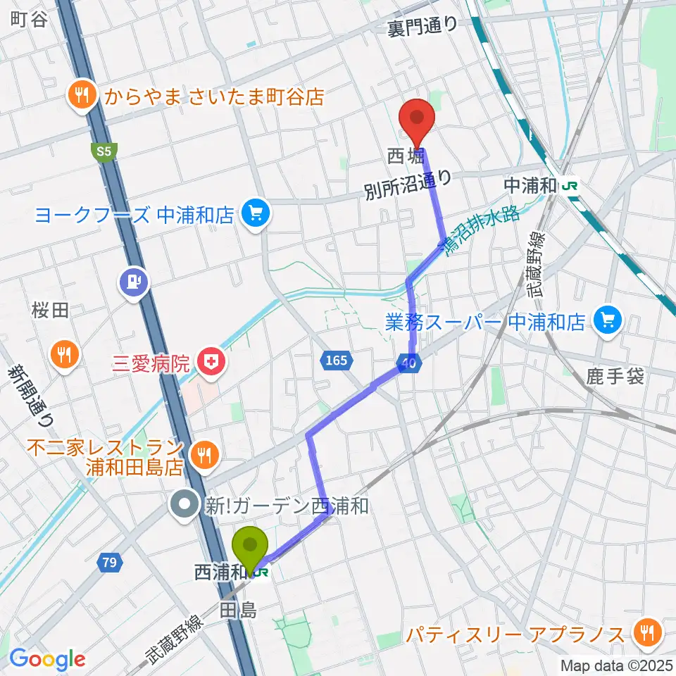西浦和駅からABEバイオリン教室へのルートマップ地図