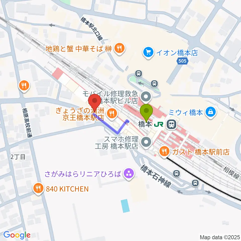 メリーミュージックアカデミーの最寄駅橋本駅からの徒歩ルート（約2分）地図