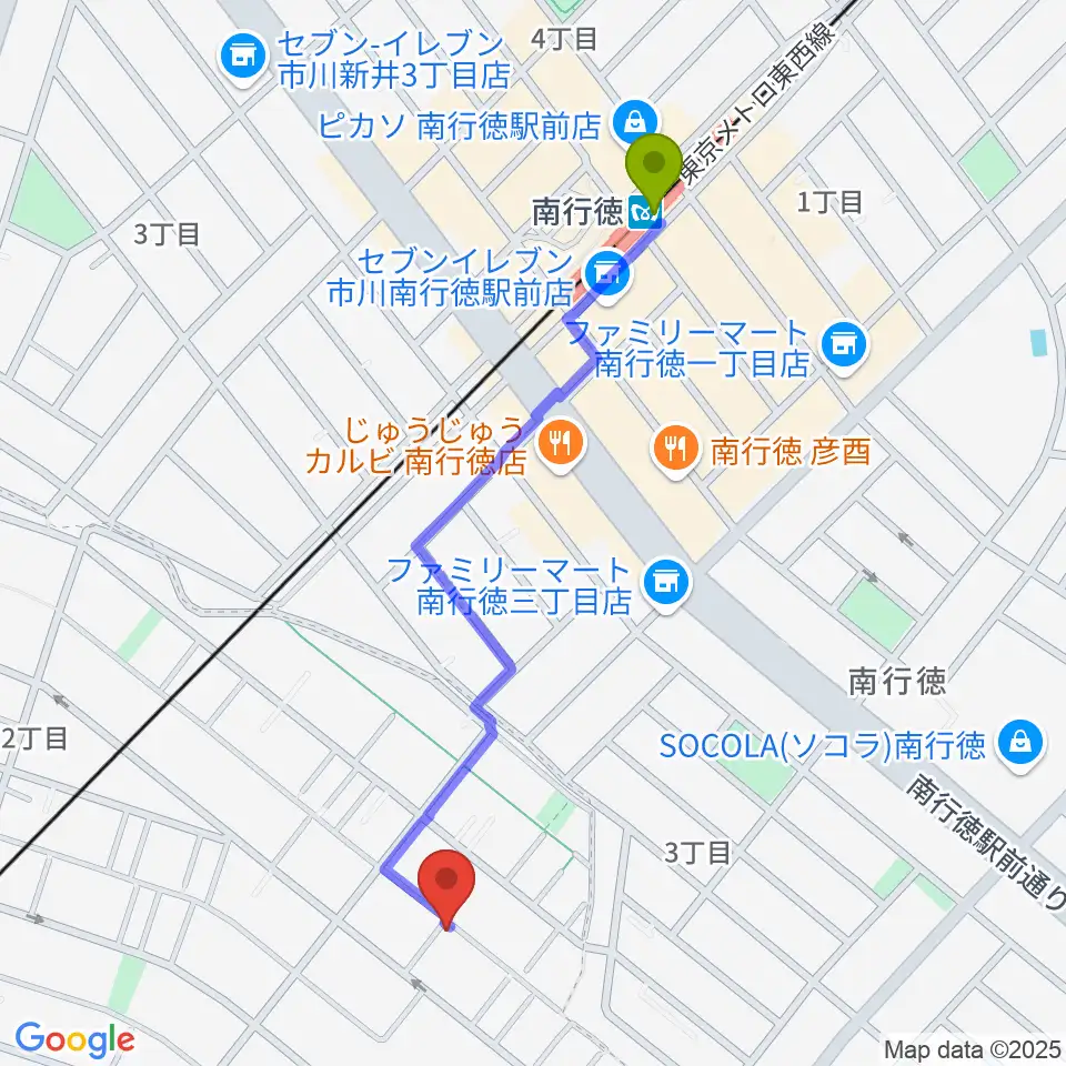 建 孝三ギター教室の最寄駅南行徳駅からの徒歩ルート（約11分）地図