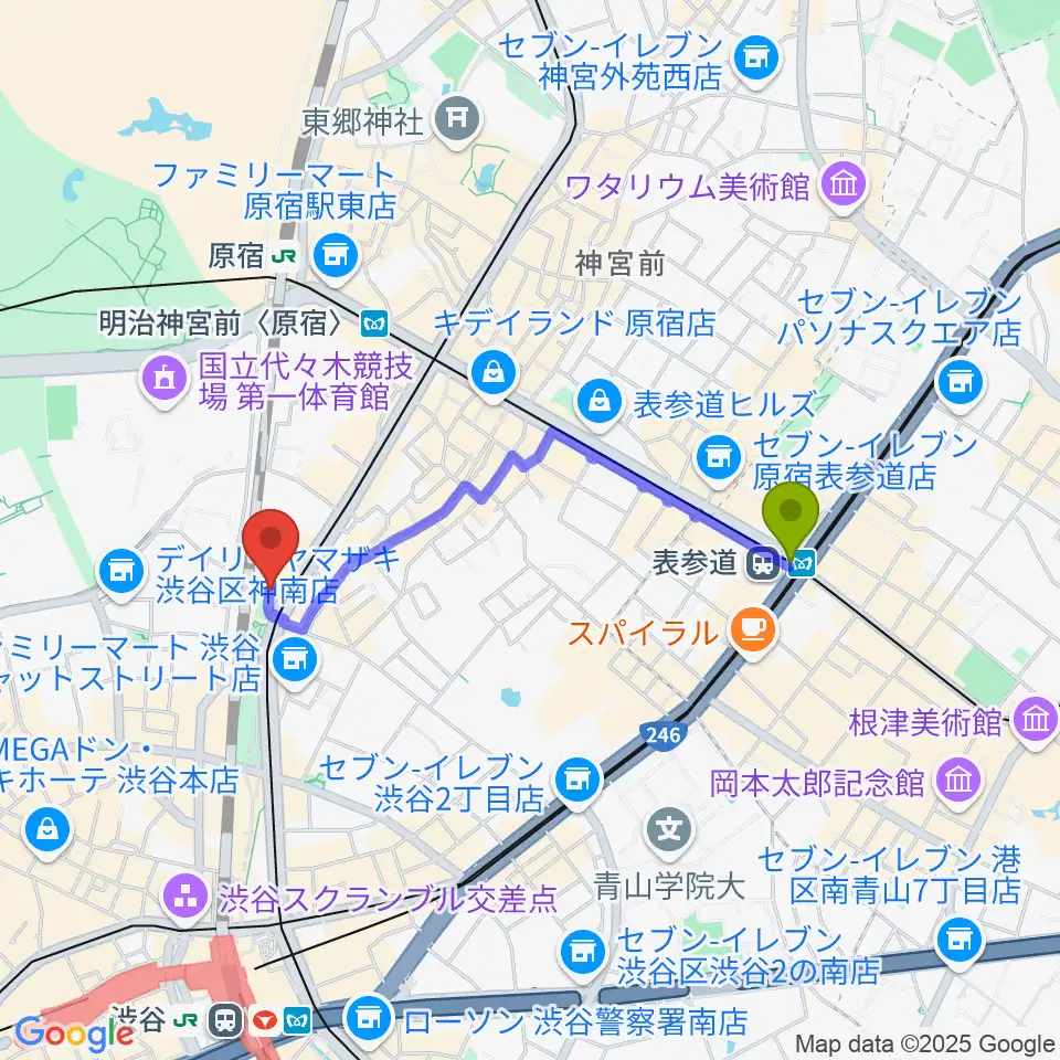 表参道駅からトイズミュージックスクールへのルートマップ地図