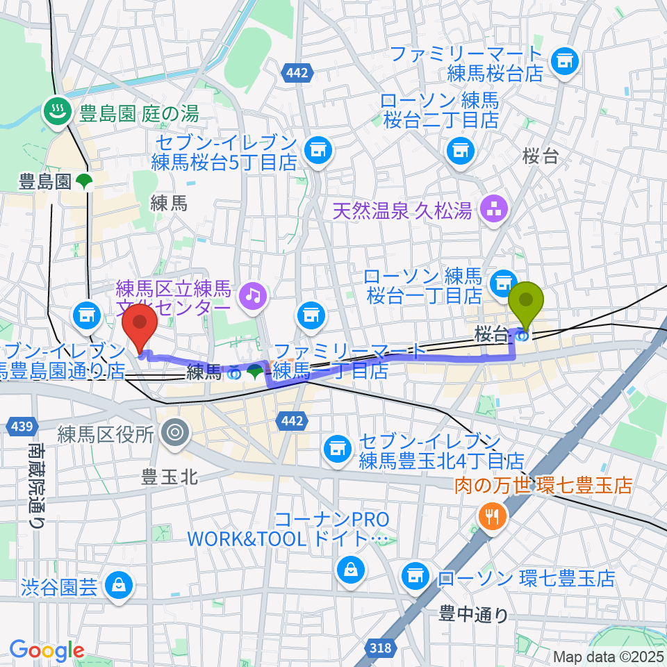 桜台駅から大沢一仁メモリアル 志摩音楽教室へのルートマップ地図