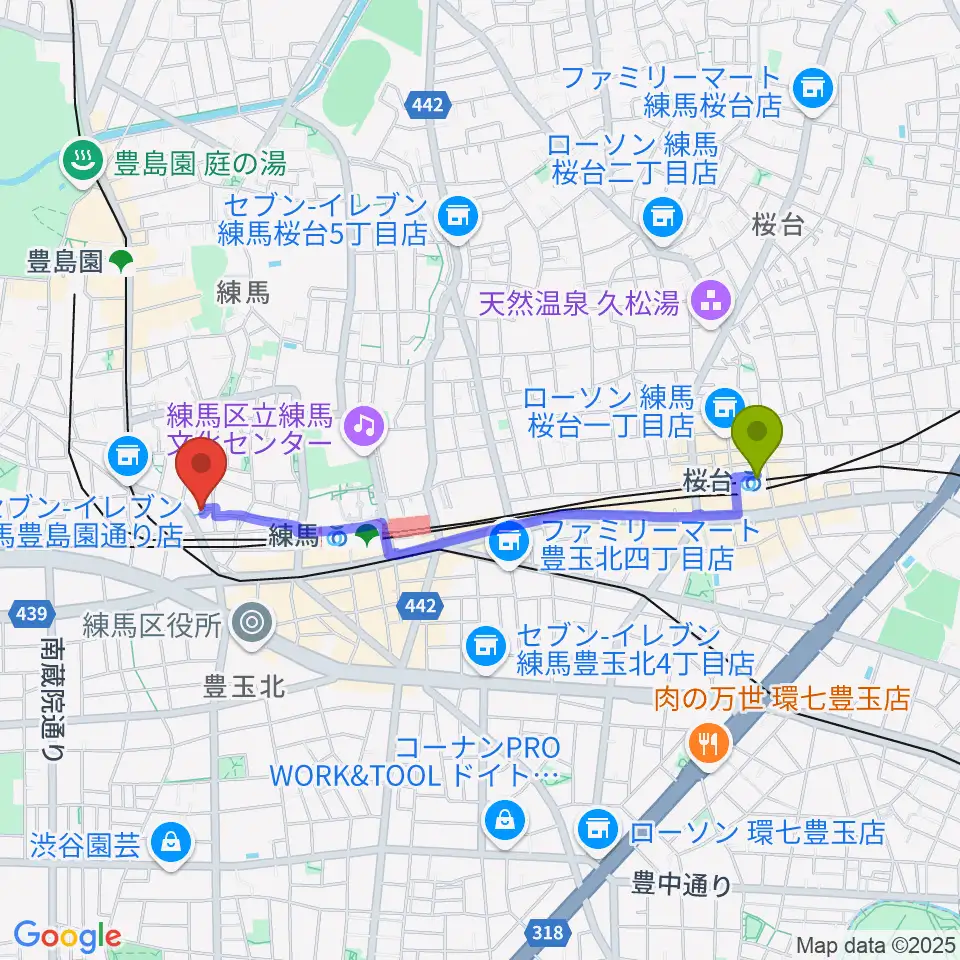 桜台駅から大沢一仁メモリアル 志摩音楽教室へのルートマップ地図