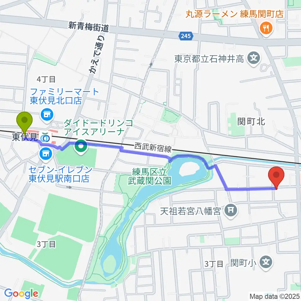 東伏見駅からべっら・ぼーちぇ音楽院へのルートマップ地図