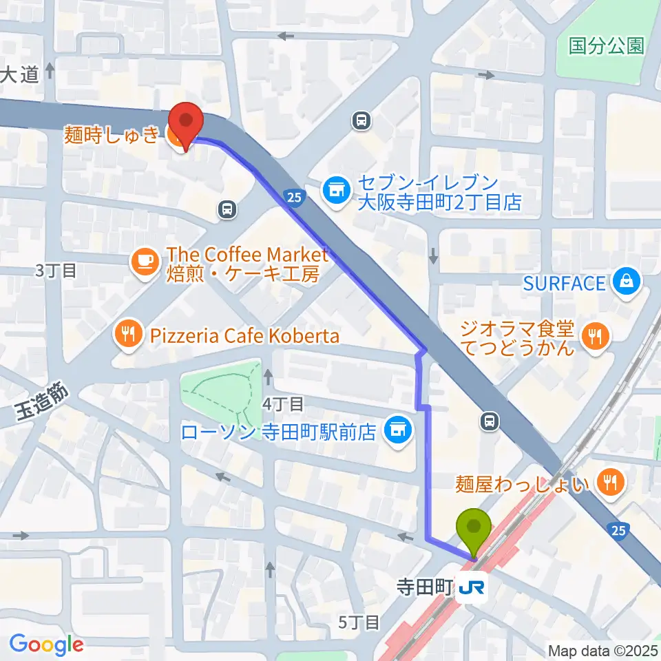 うえはミュージックフォレストの最寄駅寺田町駅からの徒歩ルート（約6分）地図