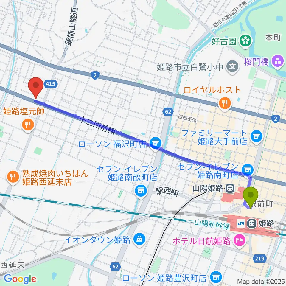 サウンドステーションの最寄駅姫路駅からの徒歩ルート（約26分）地図