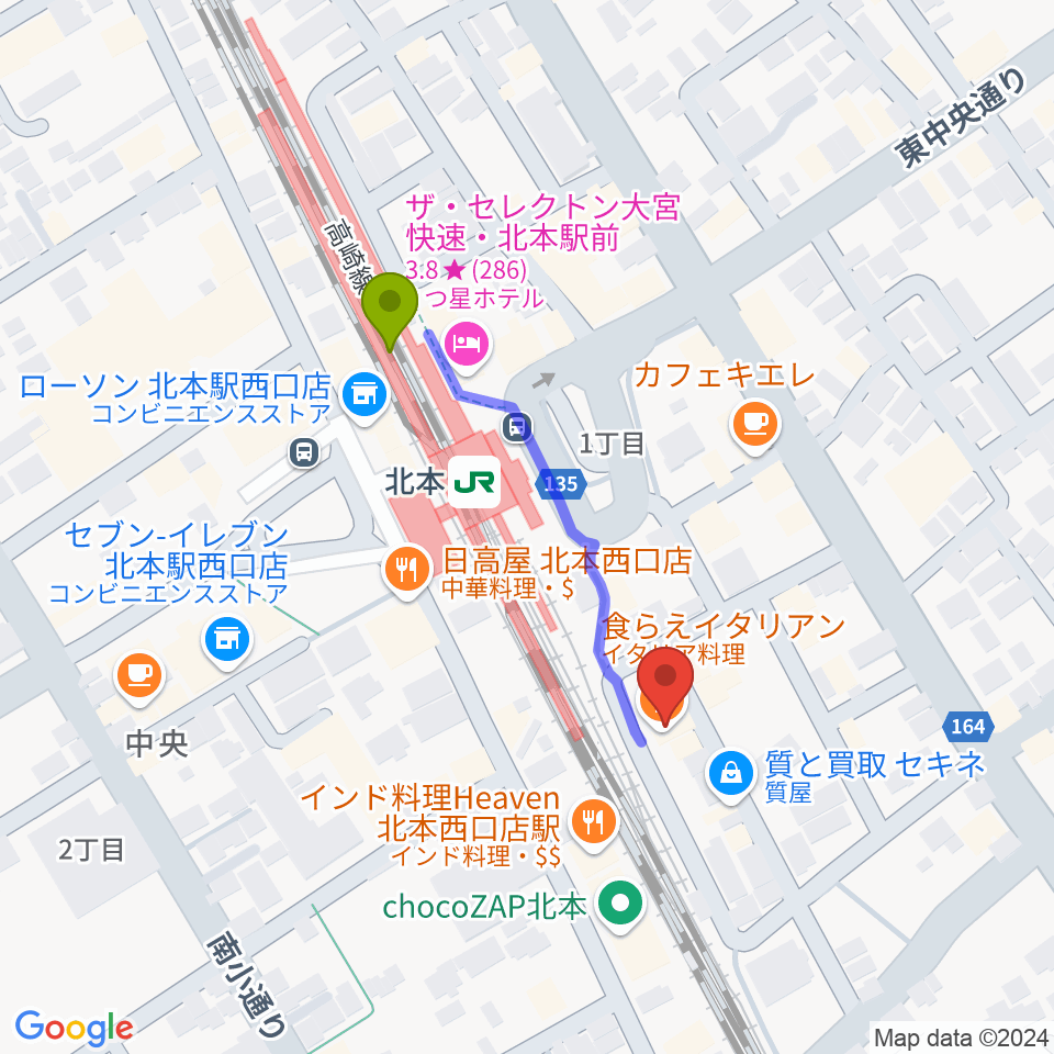 エクセラ・カルチャースクールの最寄駅北本駅からの徒歩ルート（約3分）地図