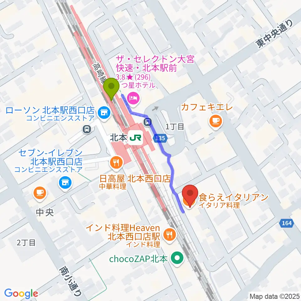 エクセラ・カルチャースクールの最寄駅北本駅からの徒歩ルート（約3分）地図