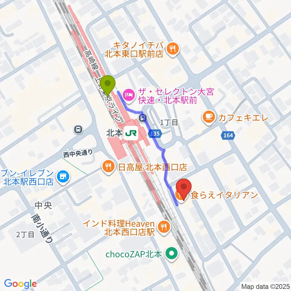 エクセラ・カルチャースクールの最寄駅北本駅からの徒歩ルート（約3分）地図