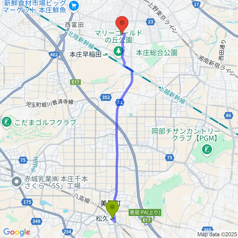 松久駅から南音楽院へのルートマップ地図