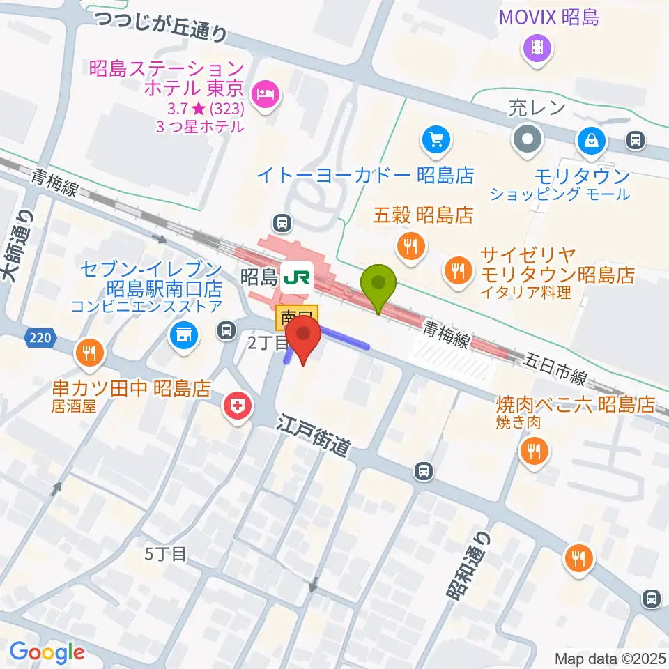 マツダミュージックアカデミーの最寄駅昭島駅からの徒歩ルート（約1分）地図
