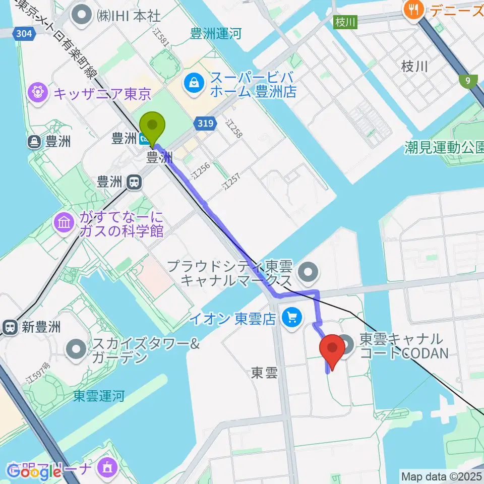 豊洲駅からRe-music しののめ音楽教室へのルートマップ地図