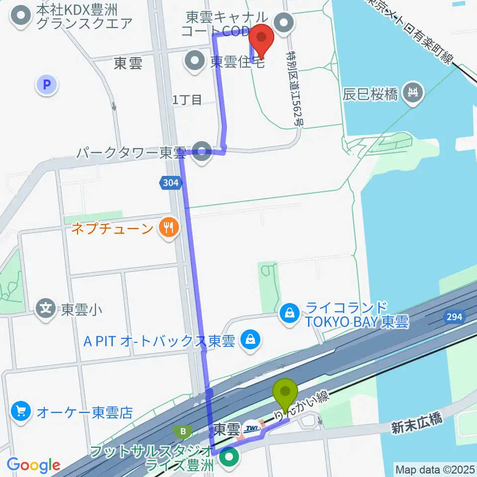 東雲駅からRe-music しののめ音楽教室へのルートマップ地図