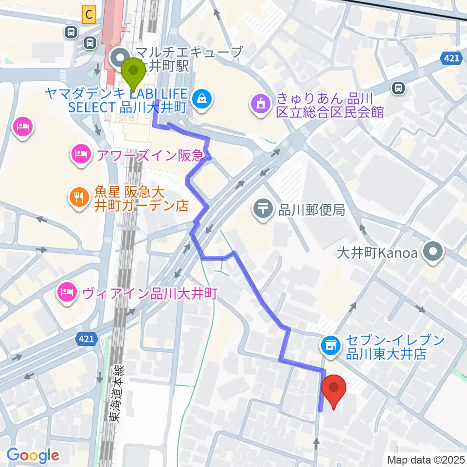 天華二胡学院の最寄駅大井町駅からの徒歩ルート（約6分）地図
